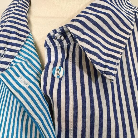 Anthropologie Bardot Spliced Boyfriend Shirt | Blue Stripe Contrast Button-Down - Picture 5 of 12